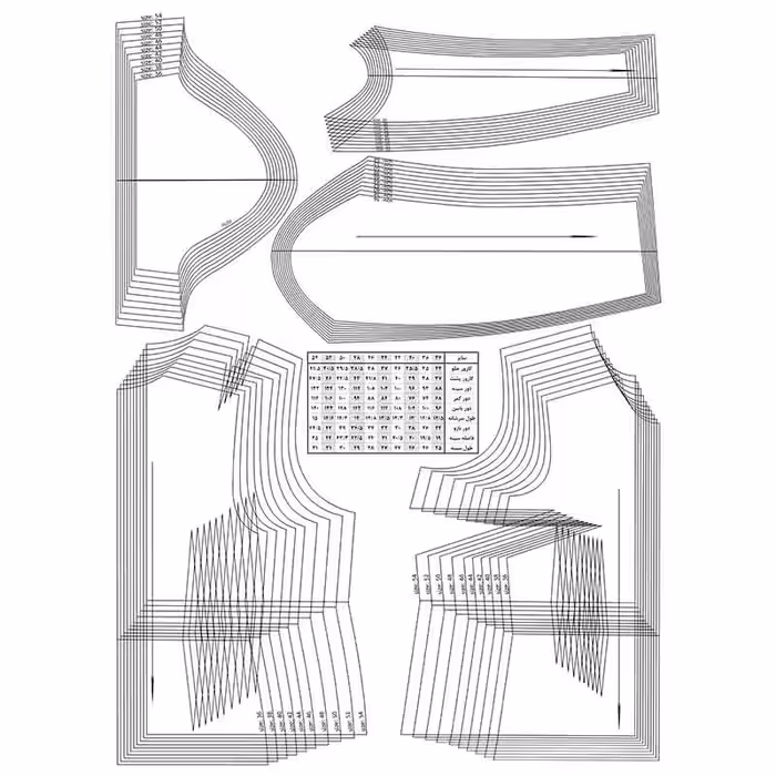 الگو خیاطی بالاتنه و آستین زنانه متد abm سایز 36 تا 54