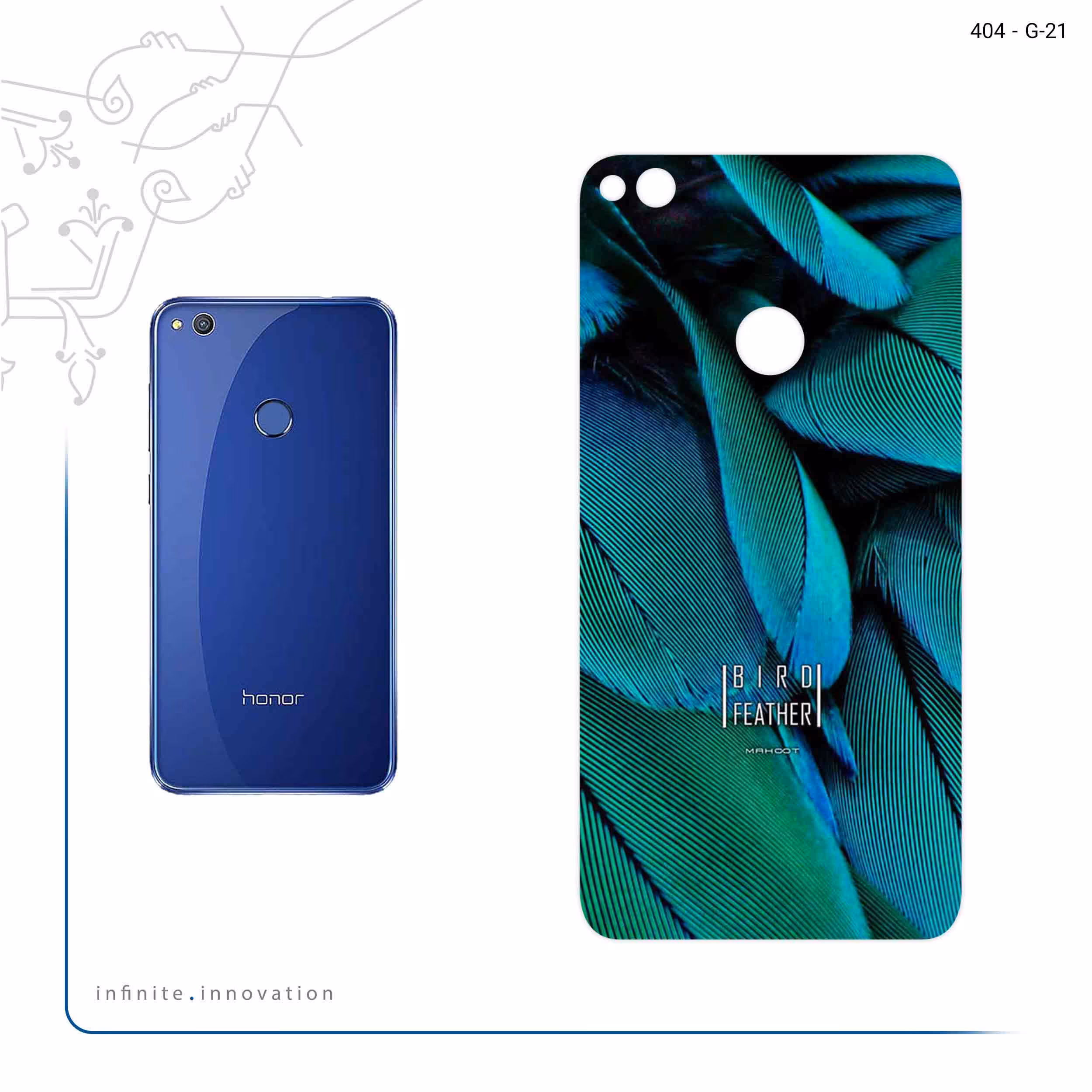 برچسب پوششی ماهوت مدل Green Feather مناسب برای گوشی موبایل آنر 8 Lite