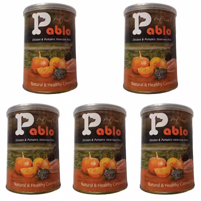کنسرو غذای گربه پابلو مدل مرغ و کدو تنبل و سنبل الطیب وزن 2000 گرم بسته 5 عددی