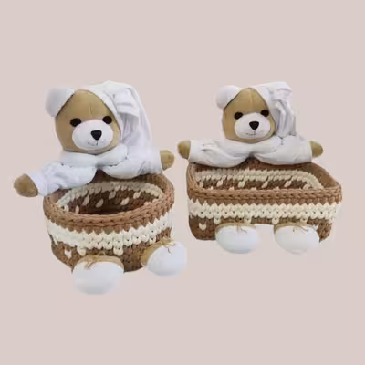سبد قلاب بافی تریکو طرح عروسک خرسی کد 02 مجموعه 2 عددی