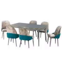 میز ناهارخوری چوبی 10 نفره مدل هانزو رنگ طوسی فیروزه ای ارسال باربری و پس کرایه برند کارما