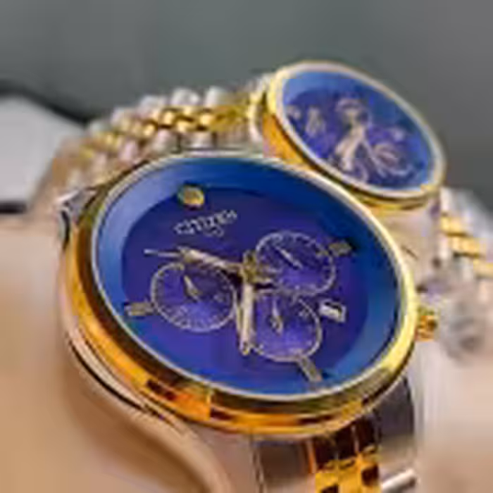 ساعت مچی ست سیتیزن VIP طلایی نقره ای آبی موتور ژاپن مدل VIP-5567L (سه موتوره)
