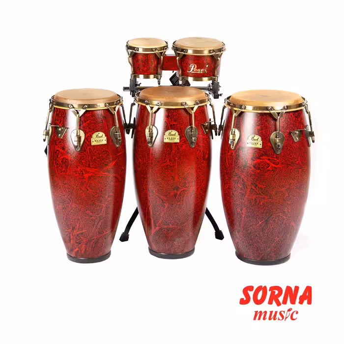 تومبا سه لنگه با بانگو و پایه بانگو Elite Series Fiberglass Conga پرل مدل PCF125-117-110DX-634