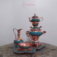 سرویس کامل سماور مسی فیروزه کوبی دست ساز