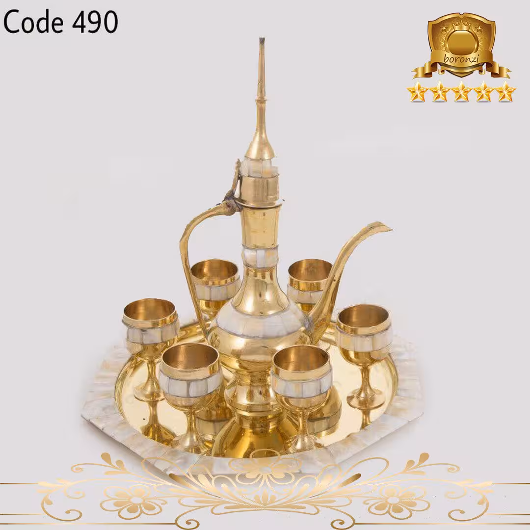 ست آفتابه برنجی صدفی کد 490