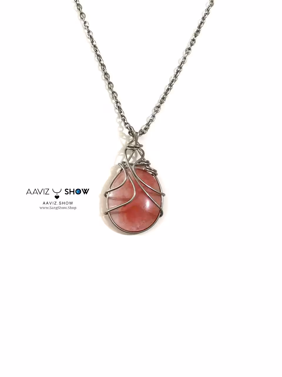 گردنبند کوارتز گیلاسی خوشرنگ و اصل با قاب مفتولی زیبا A1030