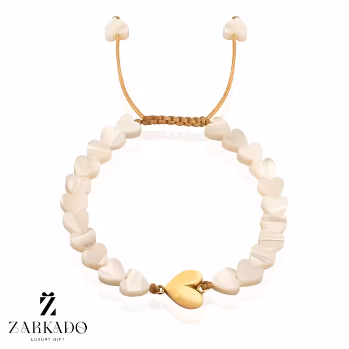دستبند سنگ صدف طرح ونکلیف با پلاک قلب طلا