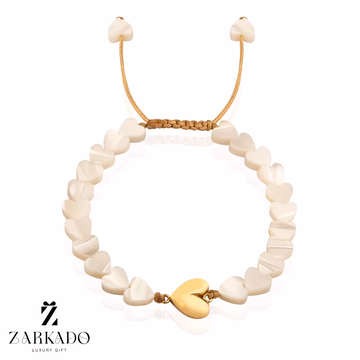 دستبند سنگ صدف طرح ونکلیف با پلاک قلب طلا