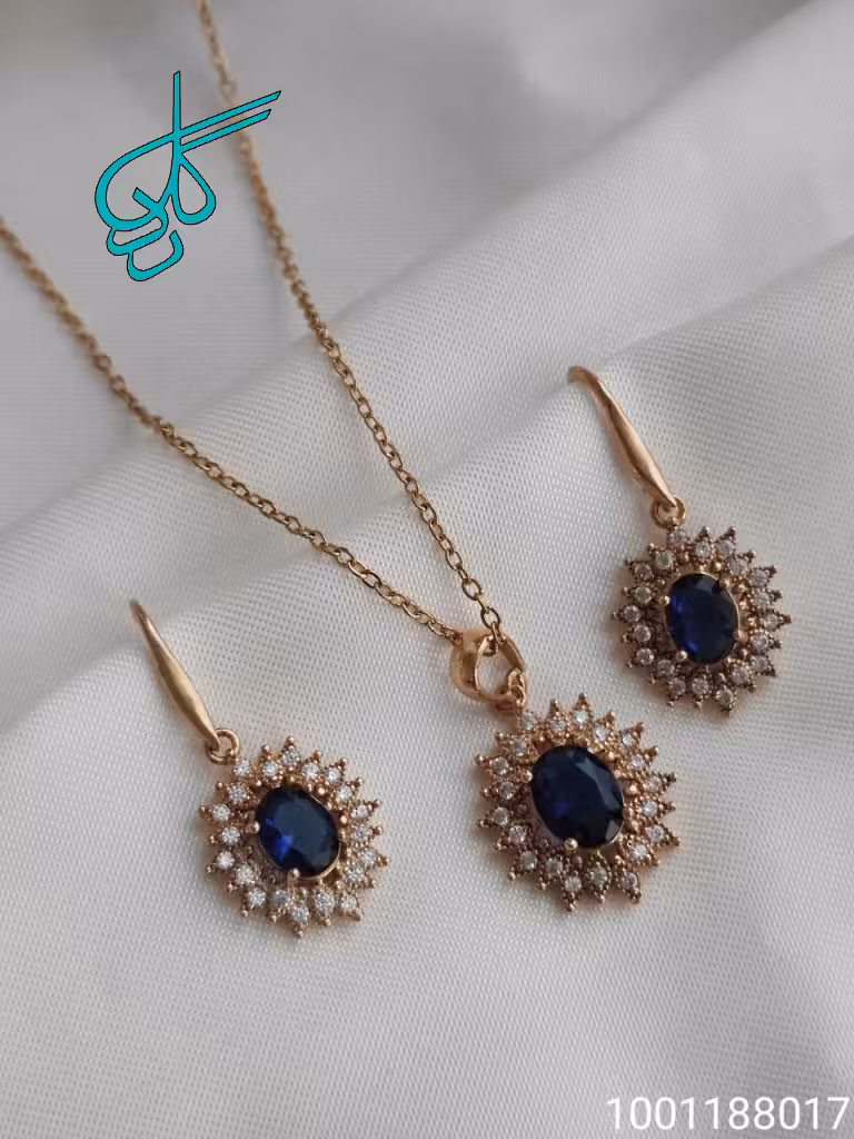 خرید نیم ست زنانه نگین دار به همراه زنجیر کد 1715045 - ردگل