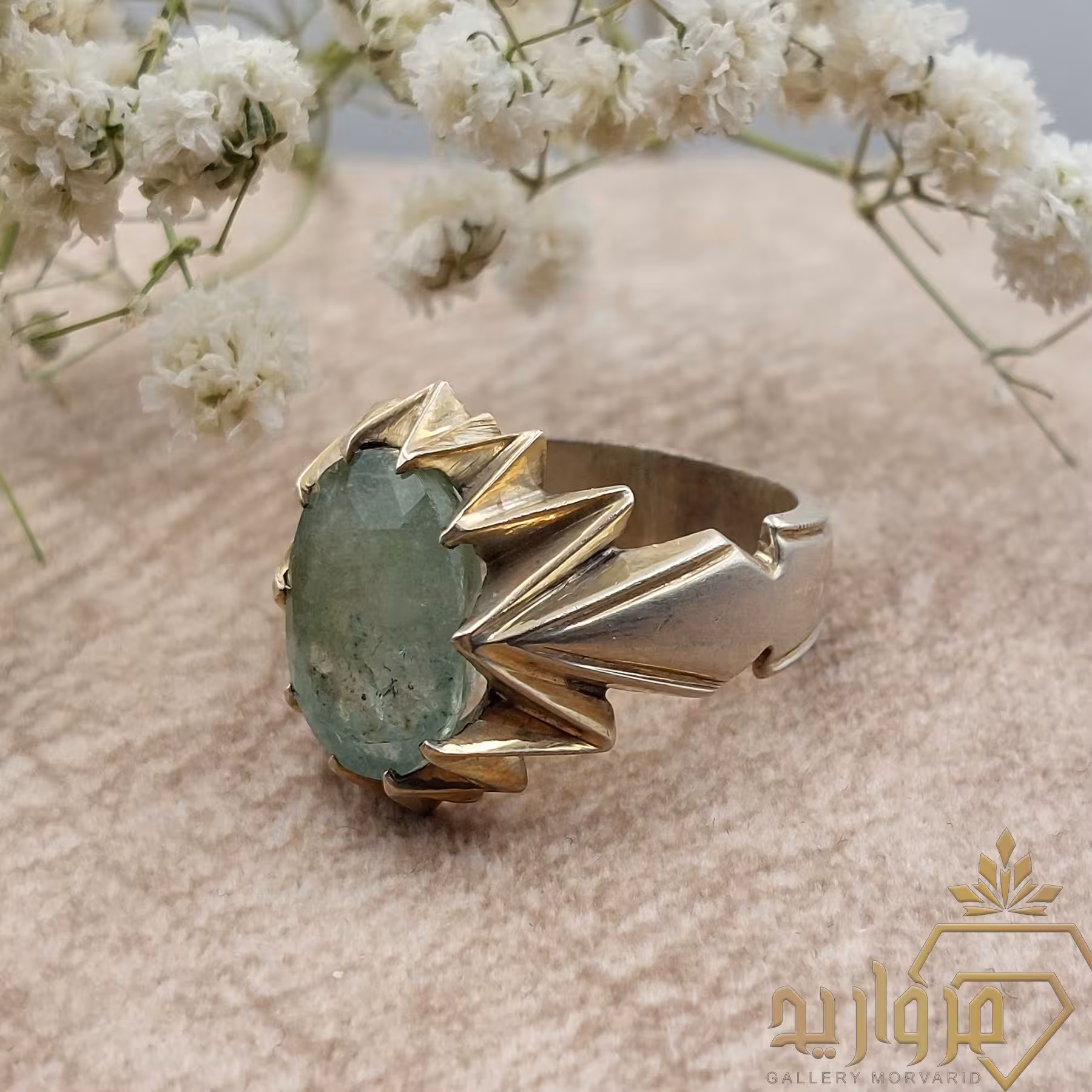 انگشتر نقره مردانه با سنگ زمرد زامبیایی کد 7478892