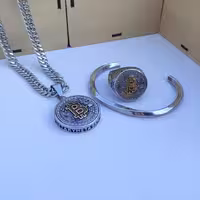 ست دستبند گردنبند انگشتر بیتکوین پسرانه استیل