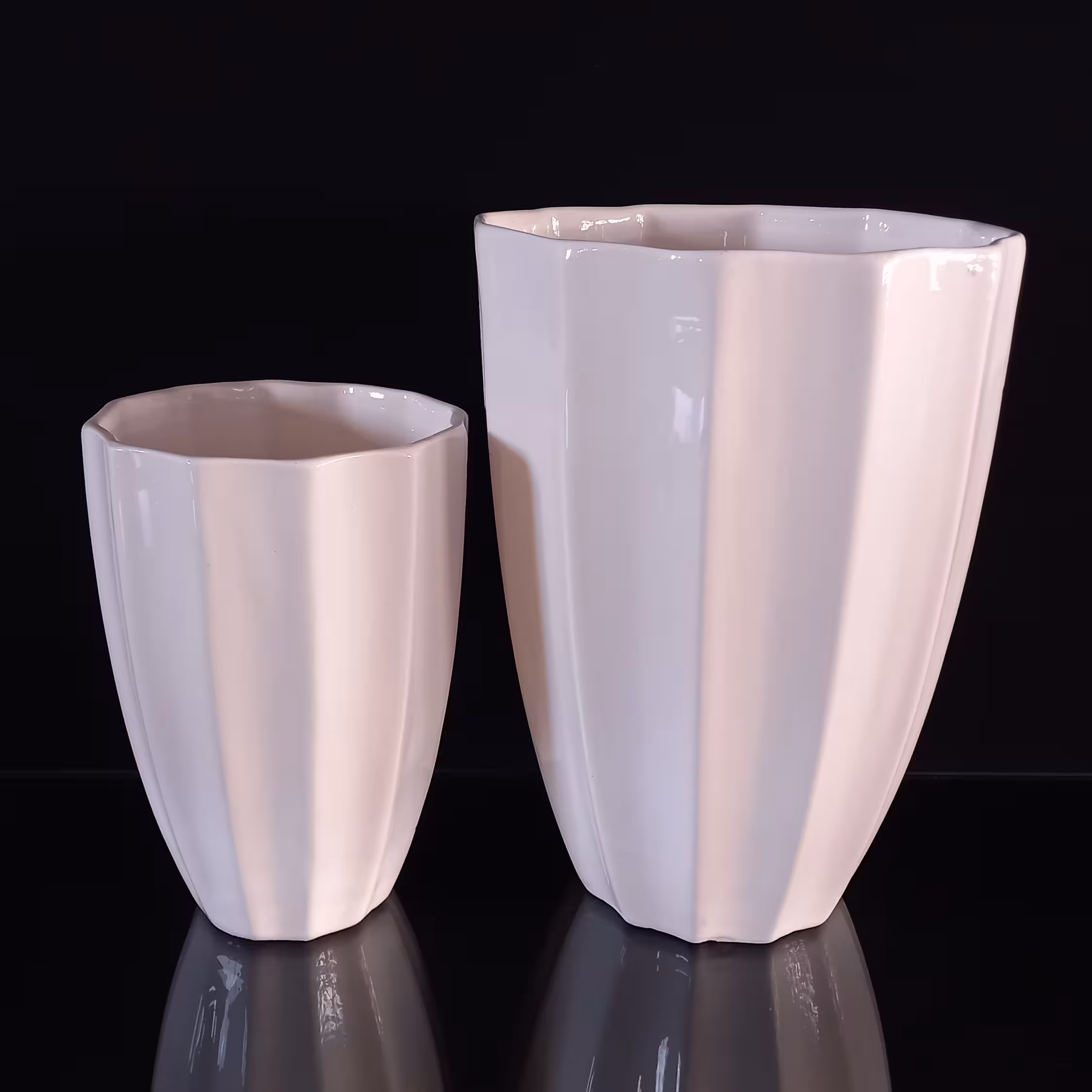 گلدان خیاری بلند سرامیکی مجموعه 2تایی  رنگ لعابی سفید 