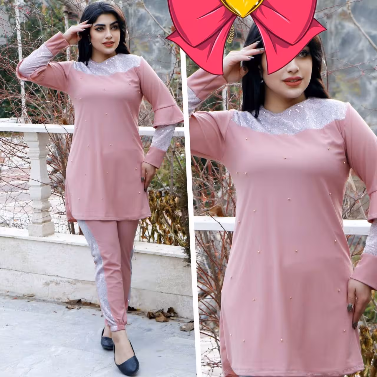 تونیک شلوار جلو مرواریدی