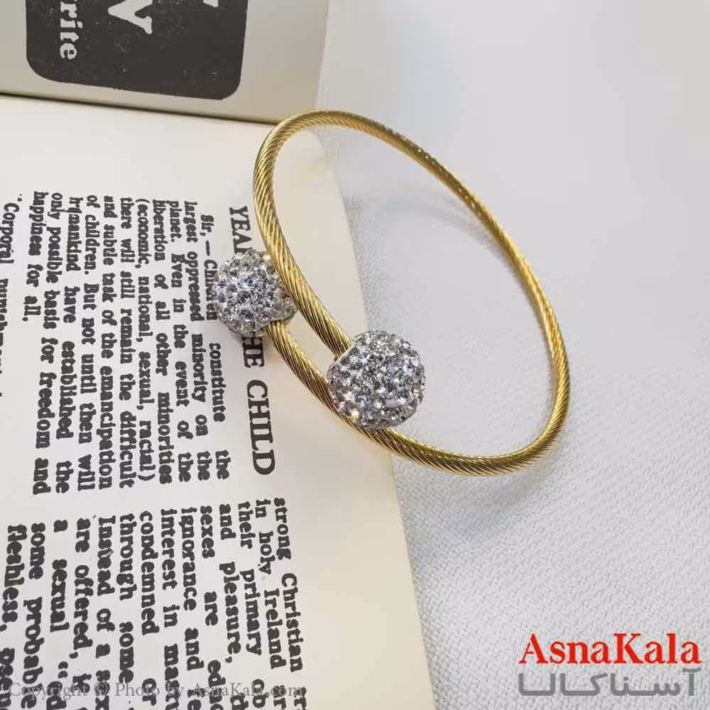 بنگل اسپرت استیل 316 مدل  گوی نگین طلایی کد DSB18614W