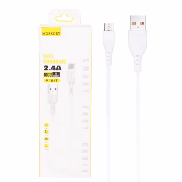 کابل شارژ فست اندروید MOSSORY مدل M101V رنگ سفید و مشکی -کد3299