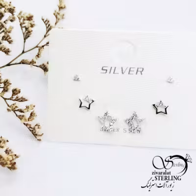 پک گوشواره نقره 3عددی با کد 13204