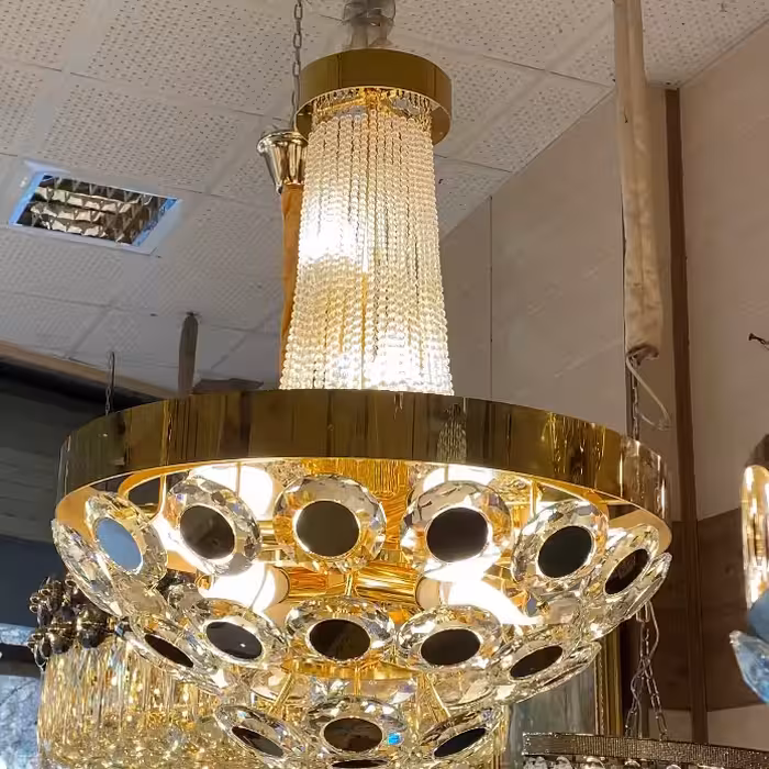 لوستر مدرن طلایی آینه ای ،لوستر پذیرایی جدید | ترنم گالری