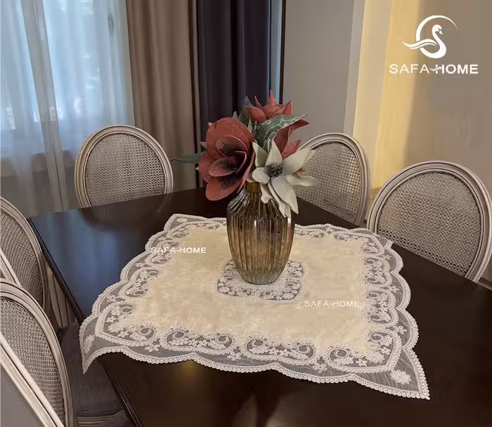 رومیزی مربع طرح بته جقه سایز 90×90 سانتی متر