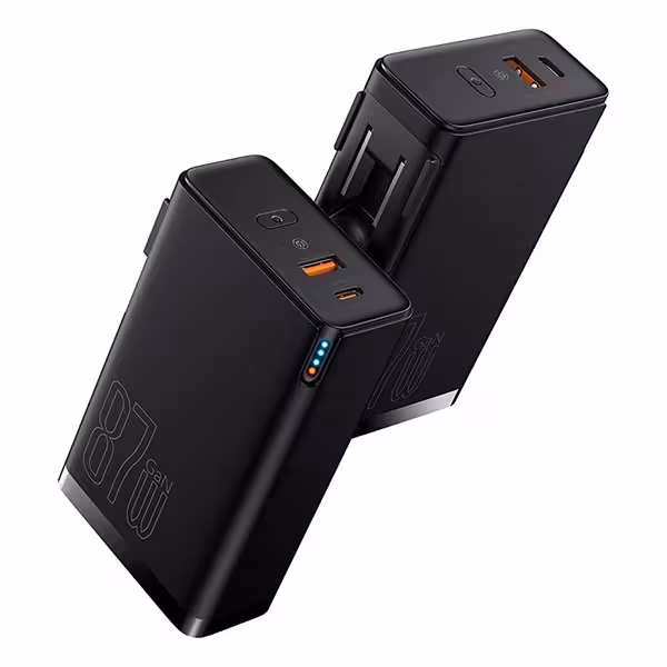 پاوربانک و شارژر دیواری باسئوس مدل PPHD010001 Power Station 4 ظرفیت 10000 میلی آمپر ساعت با توان 87 وات همراه با کابل