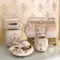 DRL ست صندوقچه بزرگ و کوچک  و سطل دستمال مخمل نسکافه ای پایه دار  9598