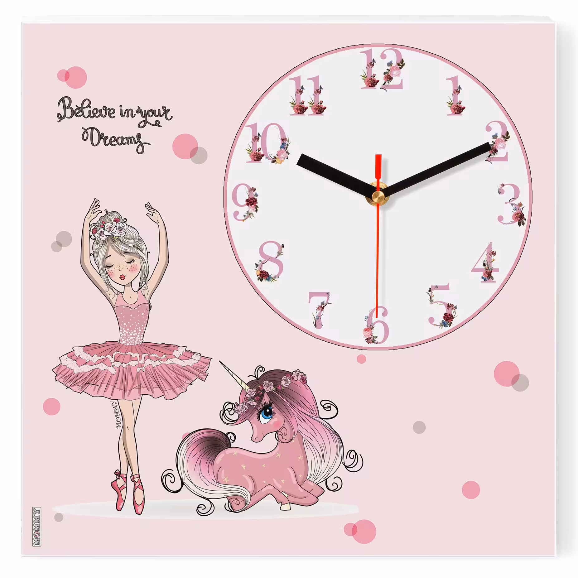 ساعت دیواری کودک MOMMY طرح یونیکورن وبالرین کد 2192