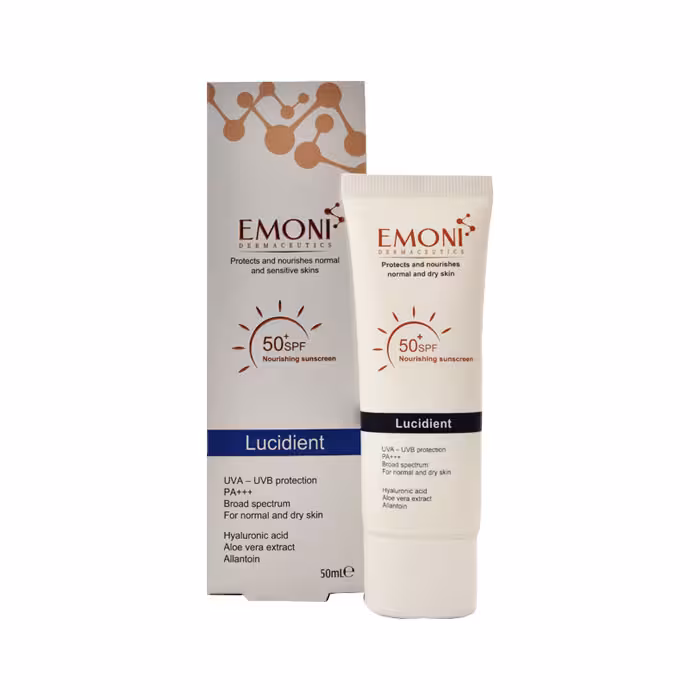 کرم ضد آفتاب بی رنگ امونی مناسب پوست نرمال و خشک حجم 50mL
