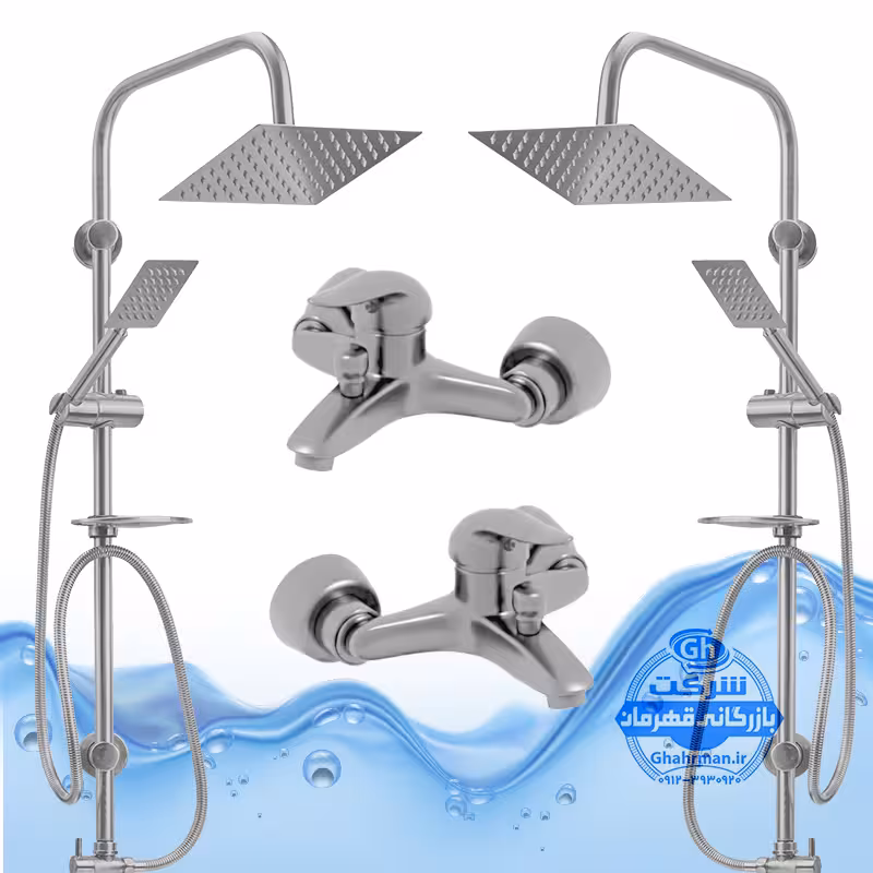 ست 4 عددی دوش حمام با علم یونیورست صفحه استیل شیرآلات آیدا صنعت مدل قهرمان | کروم مات