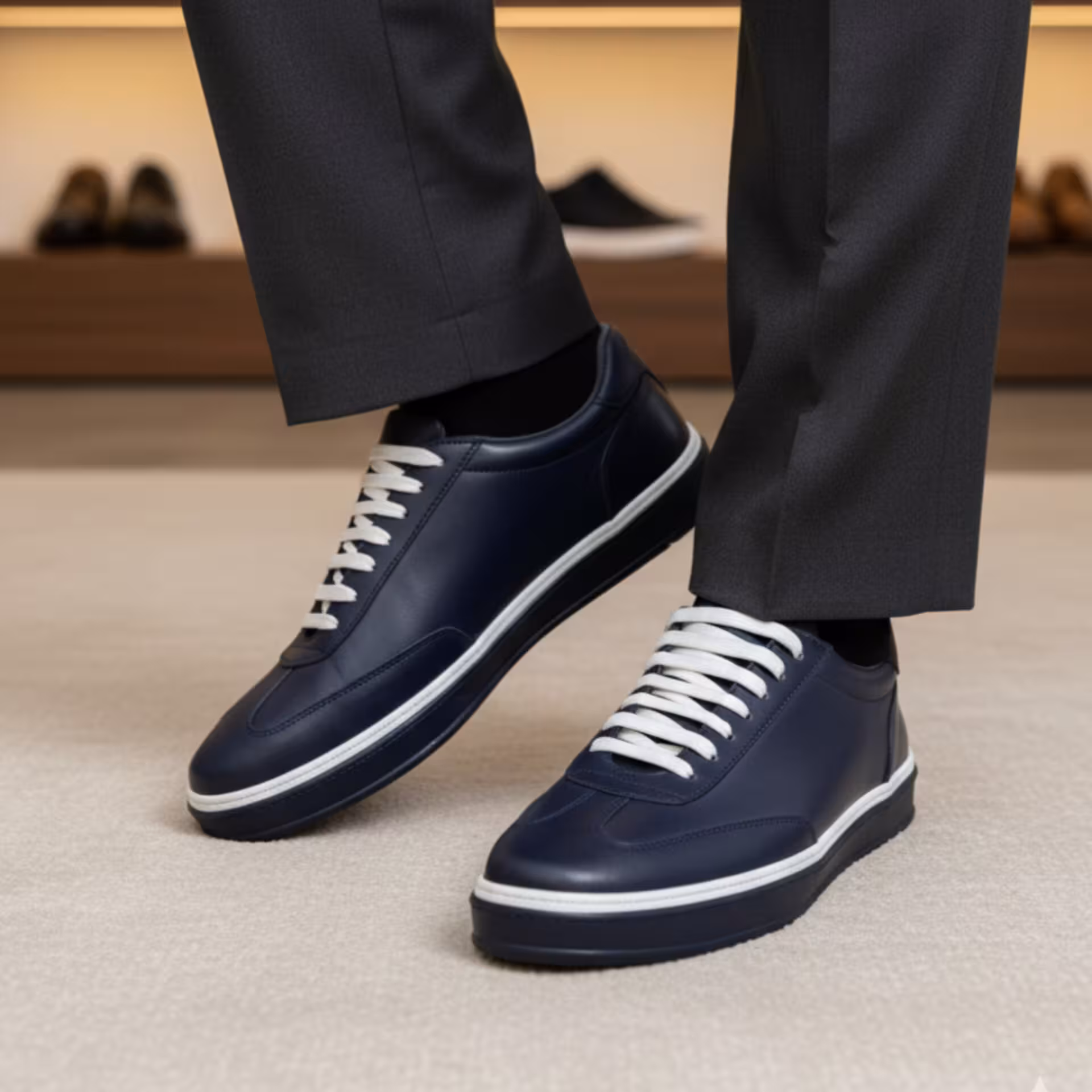 کفش چرم مردانه ونس کد VN076NV رنگ سرمه‌ای