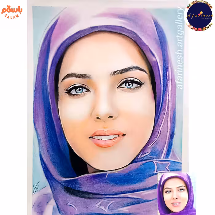 طراحی چهره مداد رنگی بهمراه لمینت و شاسی رایگان ( 30 در 40 سانتیمتر ) 