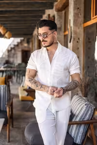 پیراهن / بلوز دکمه دار سفید مردانه فتیله مسطح اورجینال OUTFİT MAN