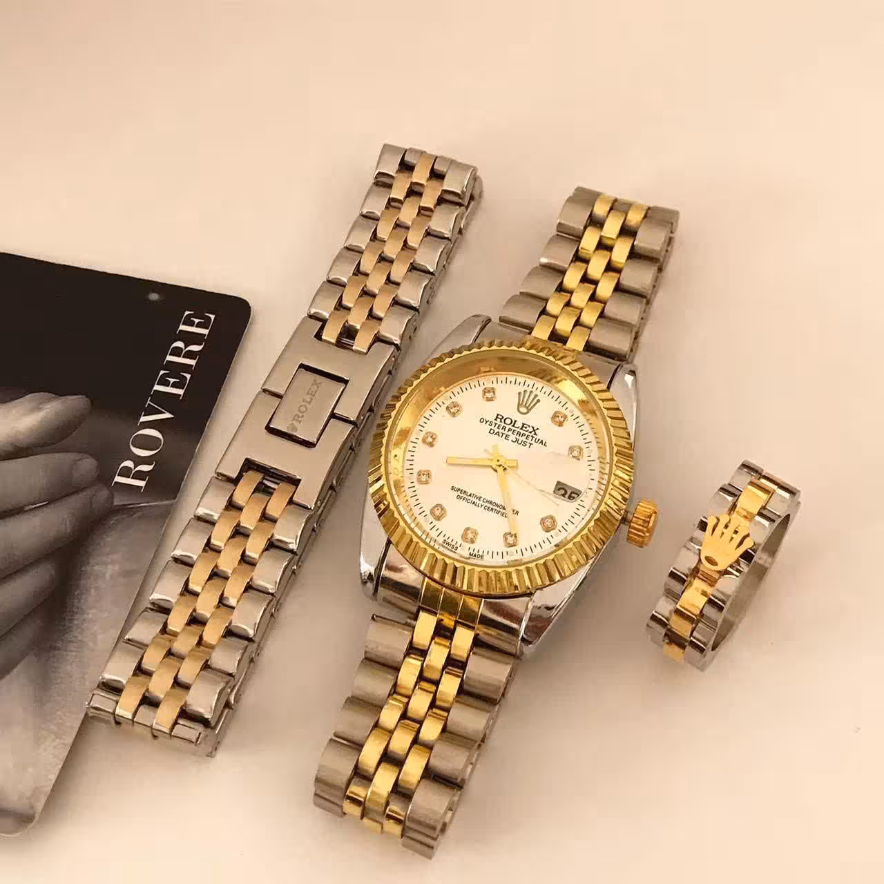 ساعت رولکس و دستبند و انگشتر رولکس دورنگ