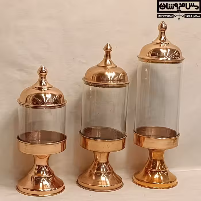 سرویس 3 عددی بانکه مس و شیشه پایه دار نانو مدل ترنج