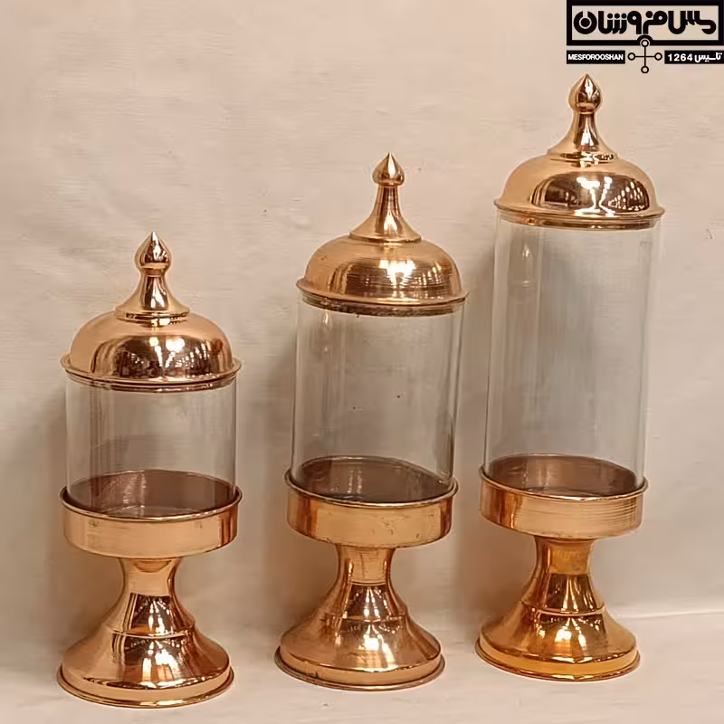 سرویس 3 عددی بانکه مس و شیشه پایه دار نانو مدل ترنج