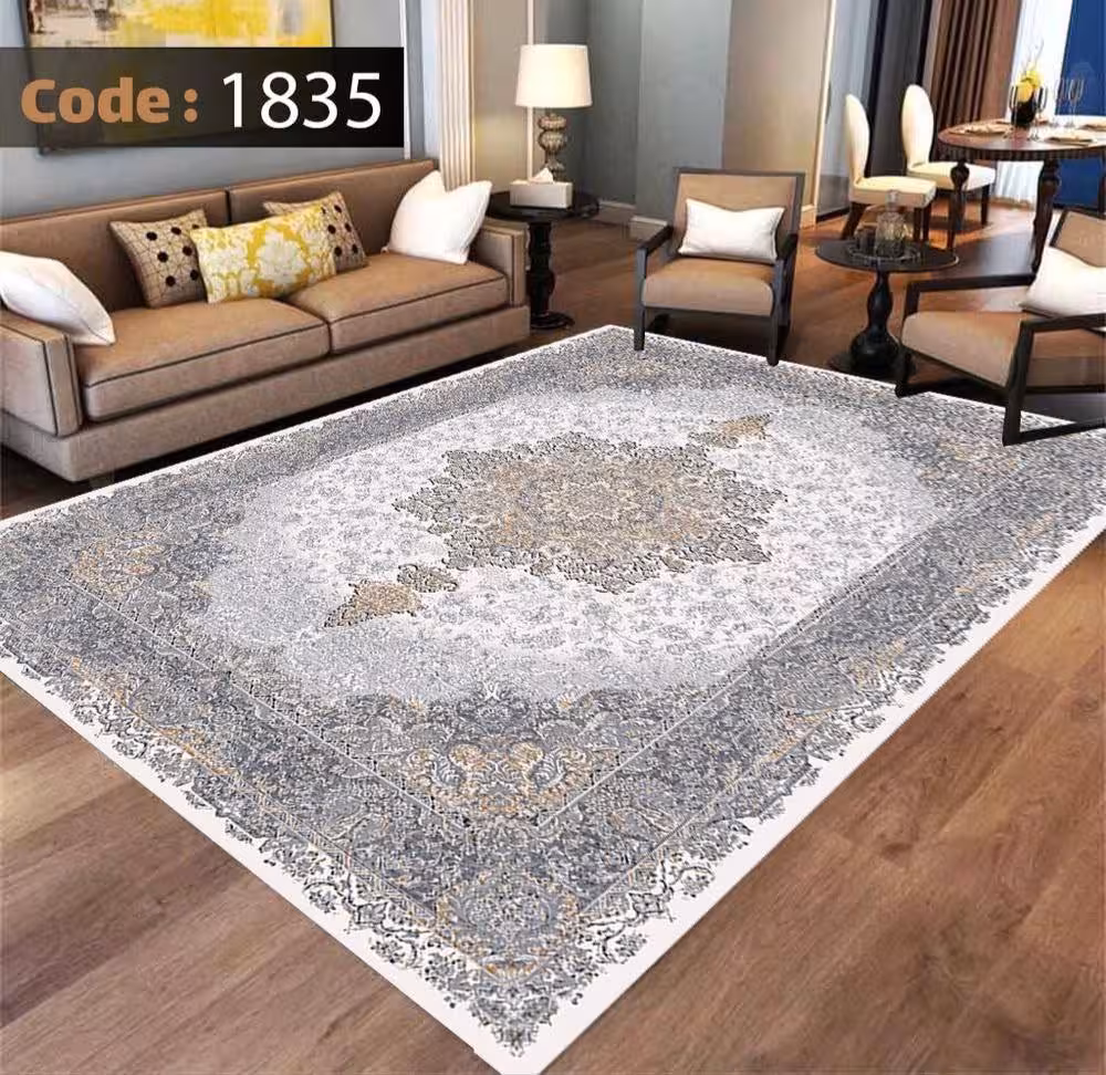 کاورفرش روفرشی دورکشدار گوشه لیفه ای طوسی کرم کد 1835