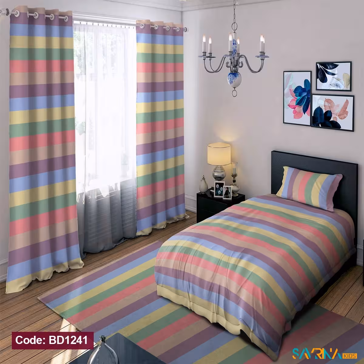 ست اتاق خواب دخترانه طرح رنگین کمان کد BD1241