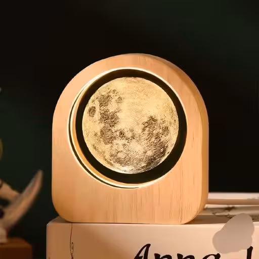 گوی شیشه ای قاب چوبی طرح زیبای ماه کامل ( قطر 9 سانت )