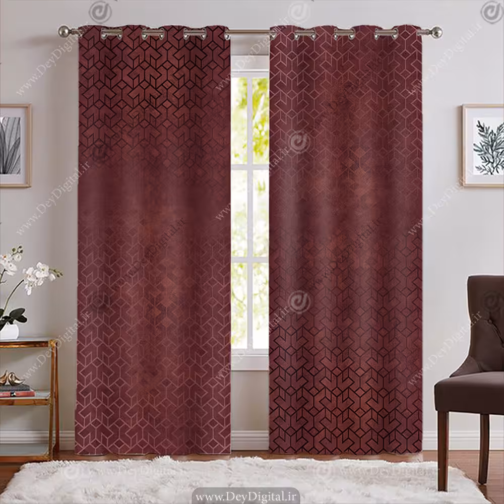 پرده ساده و شیک قرمز زرشکی با طرح ریز پترنی PK-7746