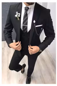 کت و شلوار مردانه با برش باریک و جلیقه (هدیه: گیره یقه و کراوات) - 5268