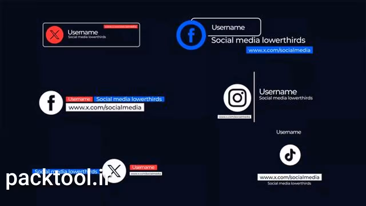 دانلود پروژه آماده پریمیر زیرنویس شبکه های اجتماعی Social Media Lower Thirds - پک تول