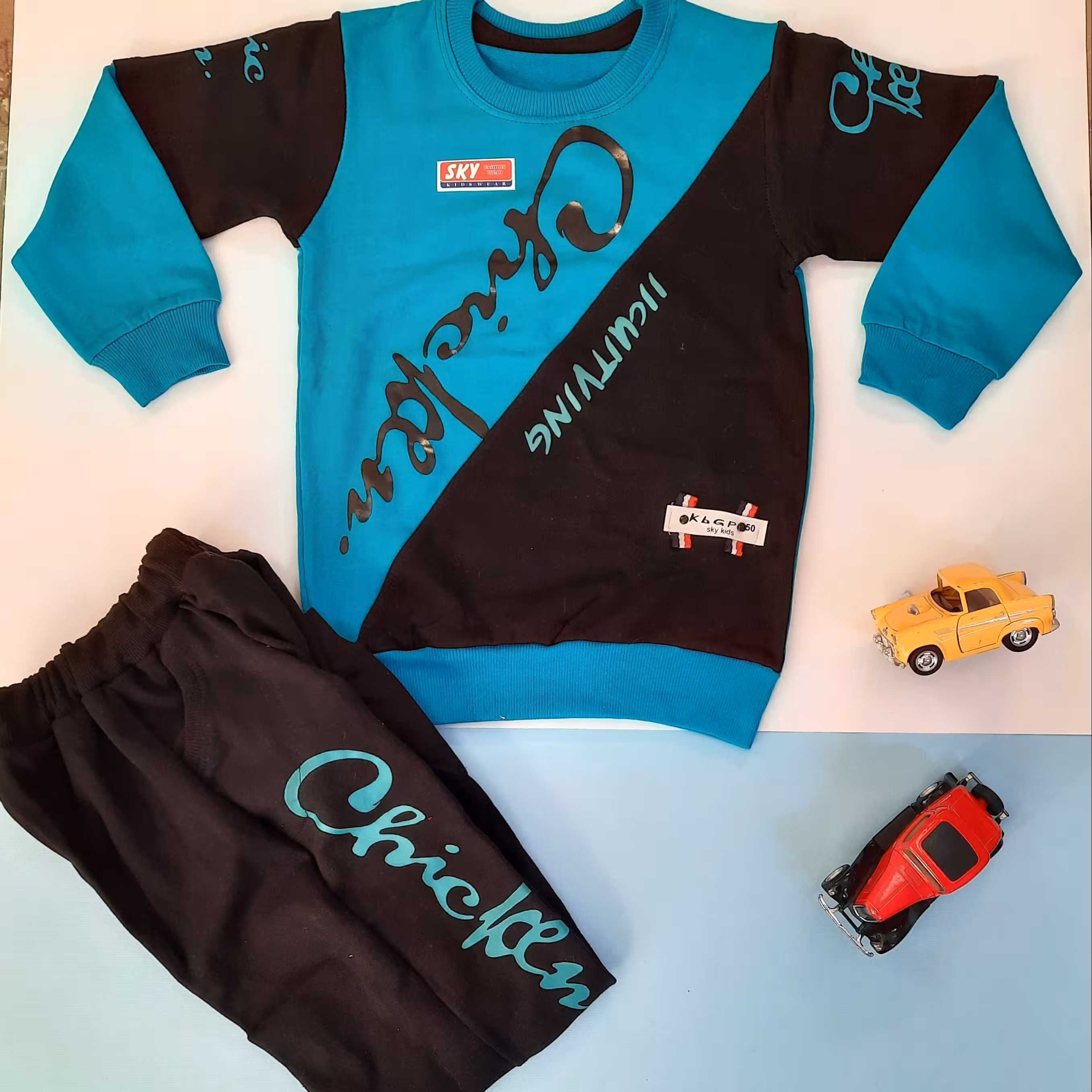 بلوز شلوار ست پسرانه نخ پنبه با کیفیت  مدل chicken سایز 50 و 55