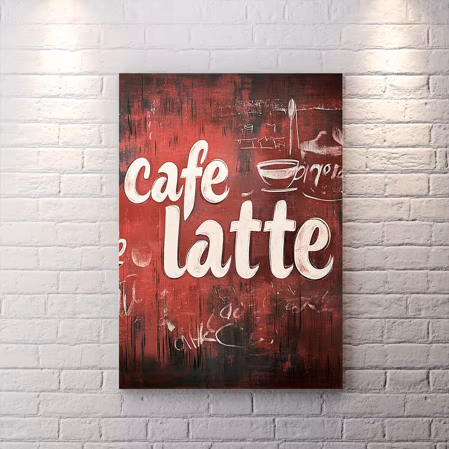 تابلو دیواری هنری طرح تایپوگرافی کافه لاته HQCs-2553
