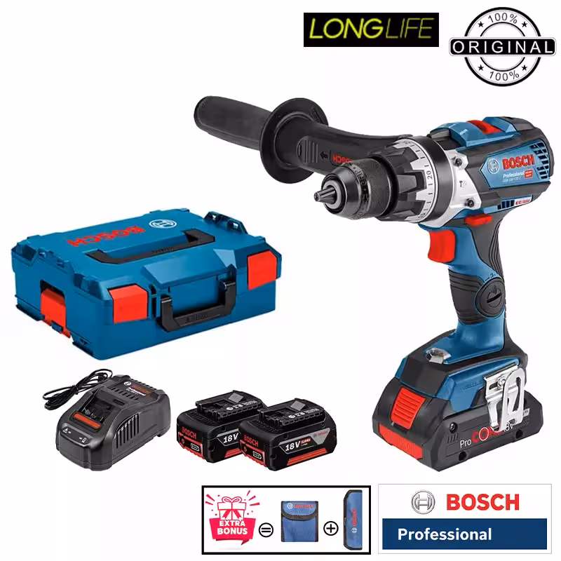 دریل پیچ گوشتی شارژی چکشی 13 میلی متری 18 ولت بوش مدل GSB 18 V 110 C / EC Motor (5 AH)