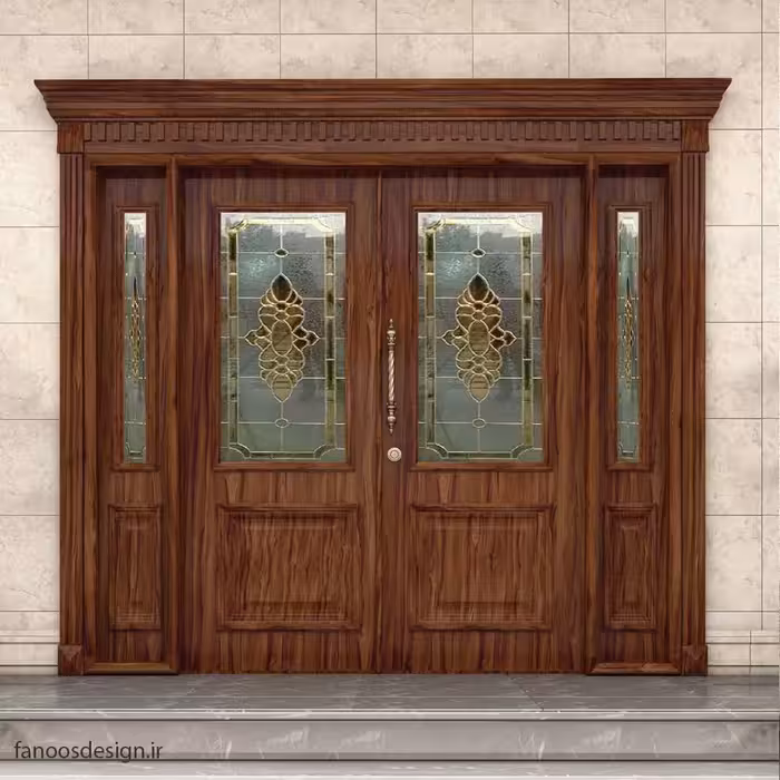 درب ضد سرقت چوبی شیشه خور لابی کد 1306