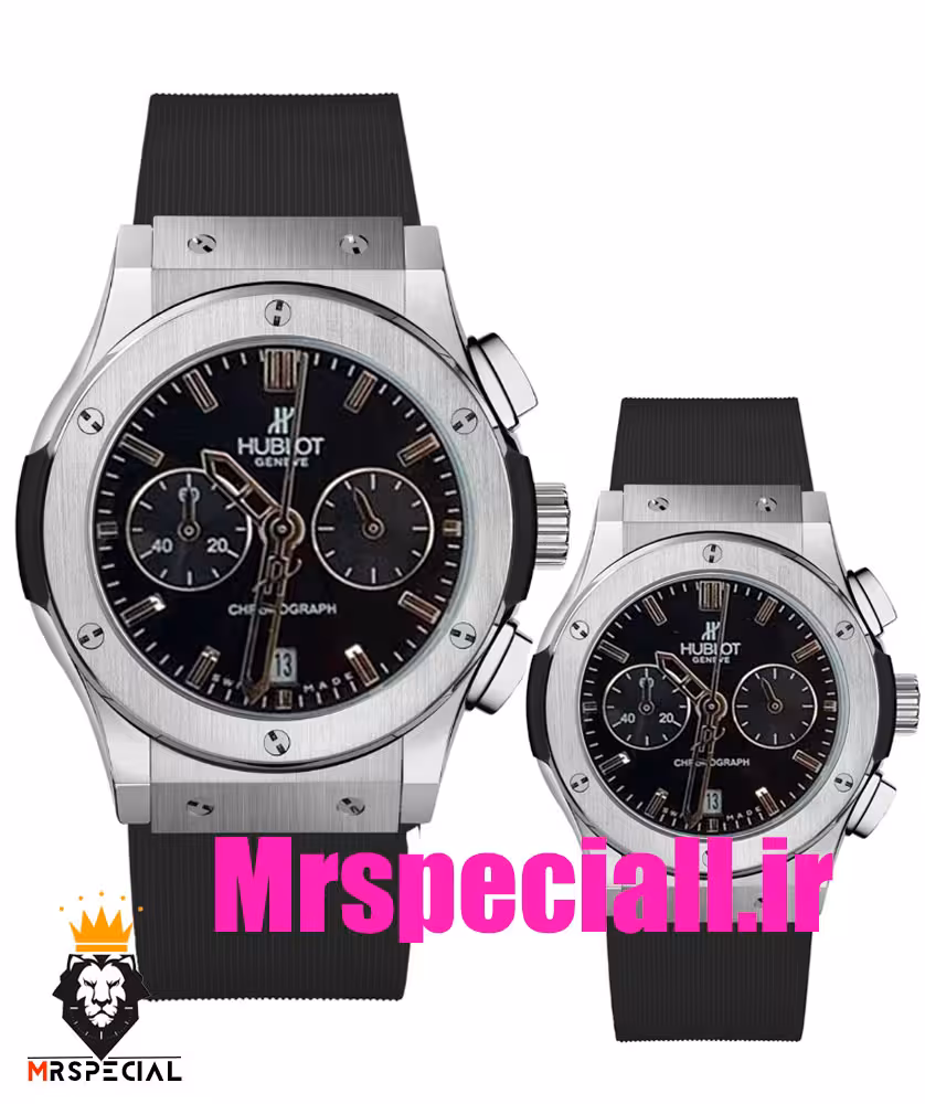 ساعت ست هابلوت مردانه و زنانه کرنوگراف استیل صفحه مشکی 01649 HUBLOT BIG BANG