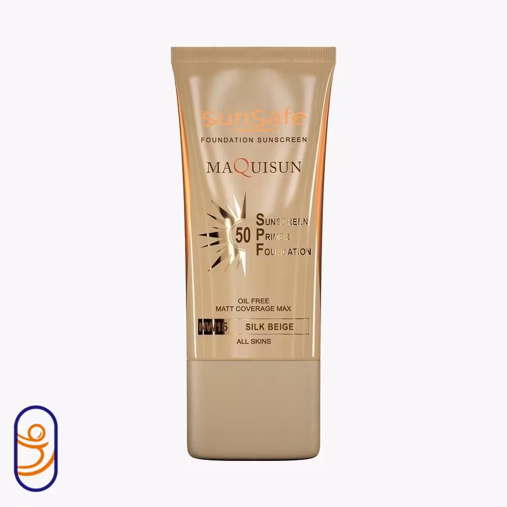 ضدآفتاب کرم پودری و پرایمری SPF50 بژ ابریشمی NW15 انواع پوست سان سیف