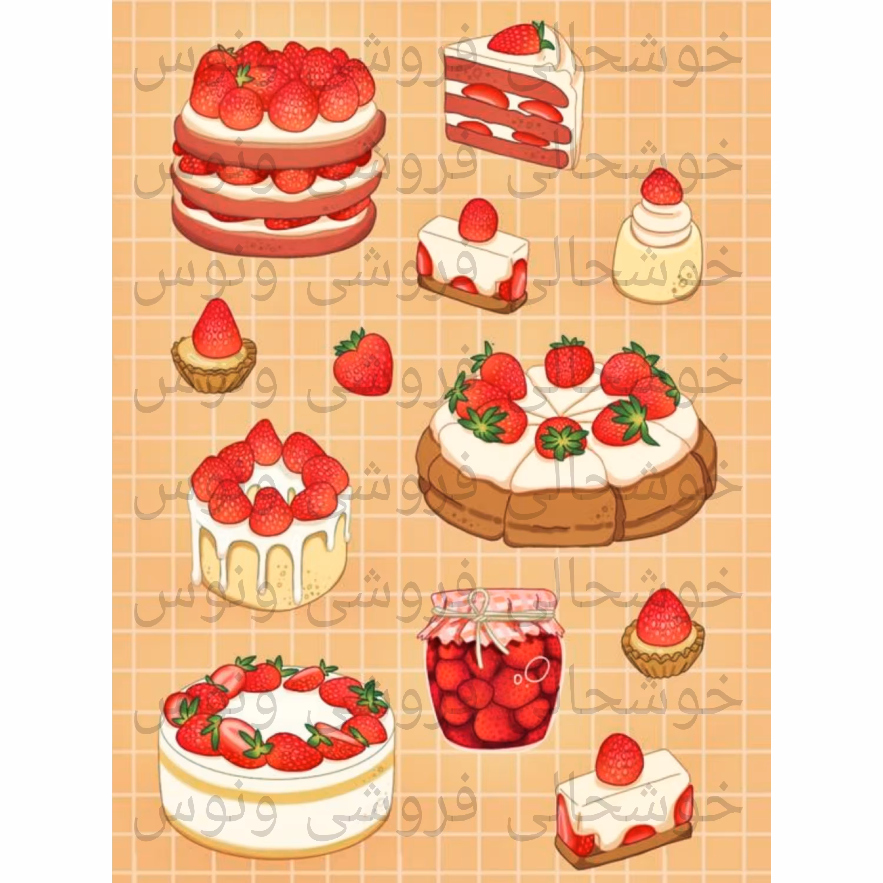 پک استیکر  خوراکی دخترانه توت فرنگی ( برچسب)  مخصوص اسکرپ بوک و بولت ژورنال