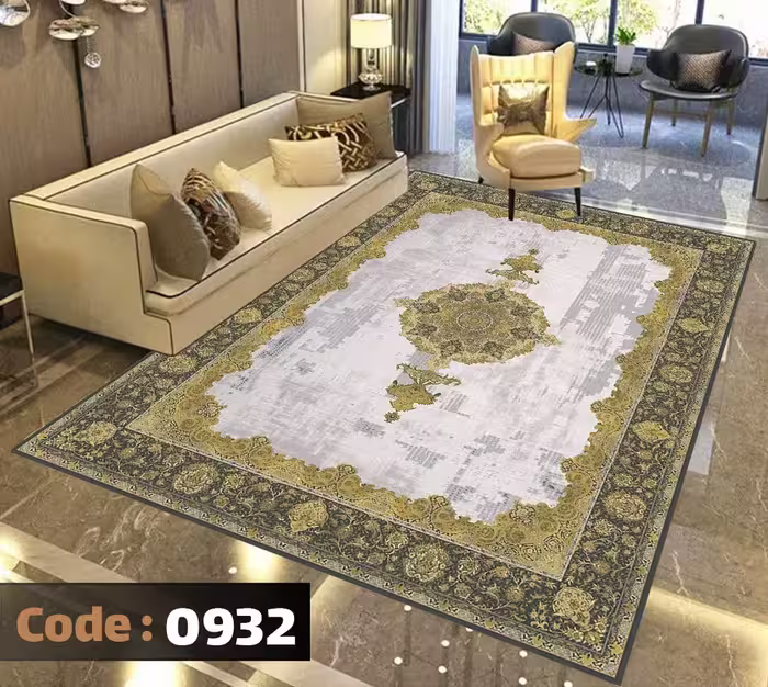کاورفرش روفرشی دورکشدار گوشه لیفه ای طوسی کرم کد 0932