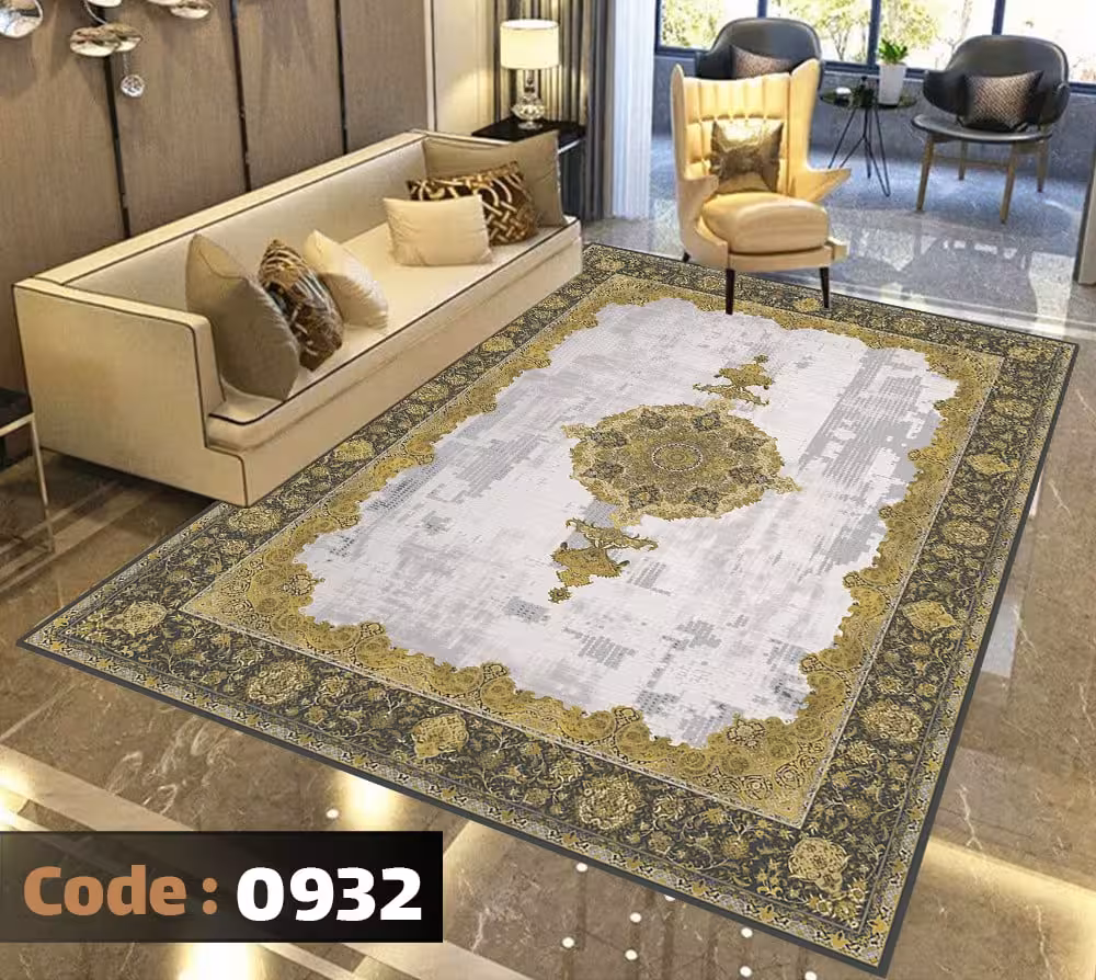 کاورفرش روفرشی دورکشدار گوشه لیفه ای طوسی کرم کد 0932