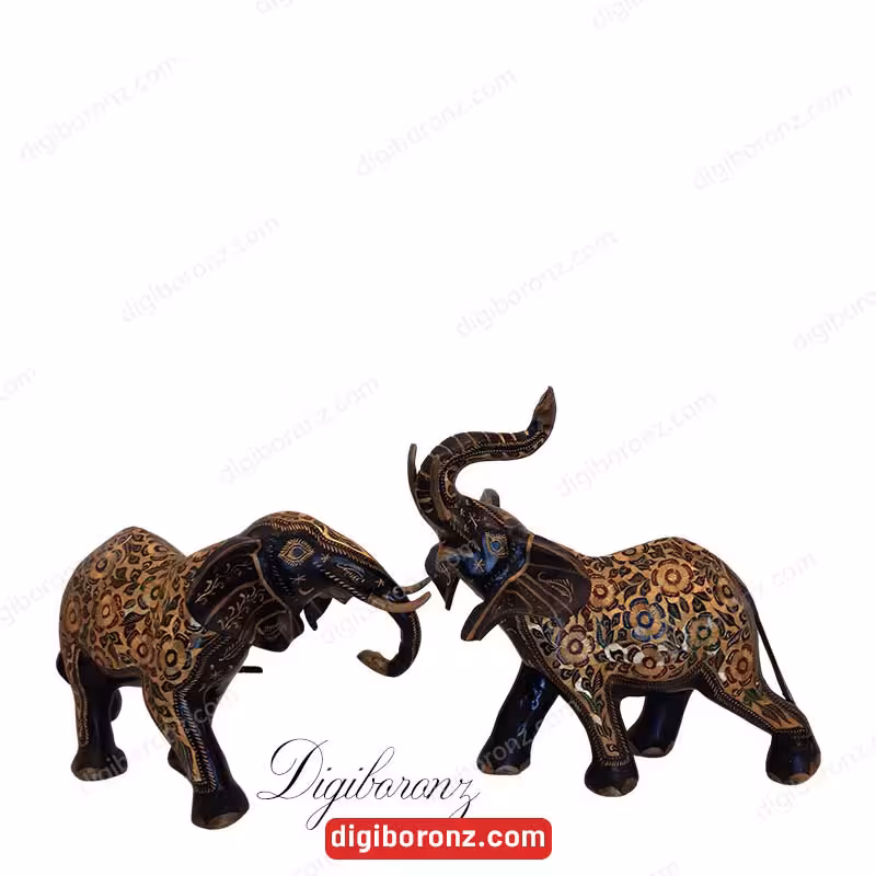 فیل برنجی برنزی مدل جفتی طرح گل سایز 16 اینچ