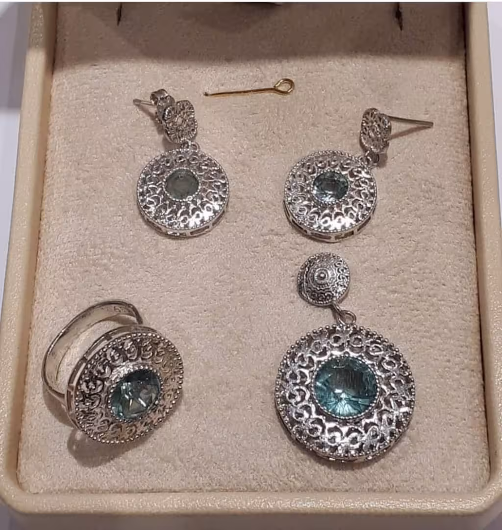 نیم ست نقره با سنگ ابسیدین افغانستان کد 101064